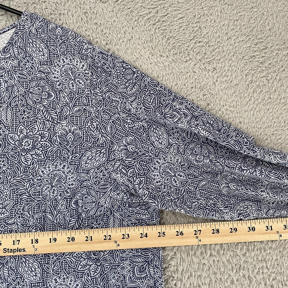 Pure Jill T-Shirt Womens 2X Blue Floral Pima Cotton Long Sleeve Shirttail Tee - Picture 5 of 12